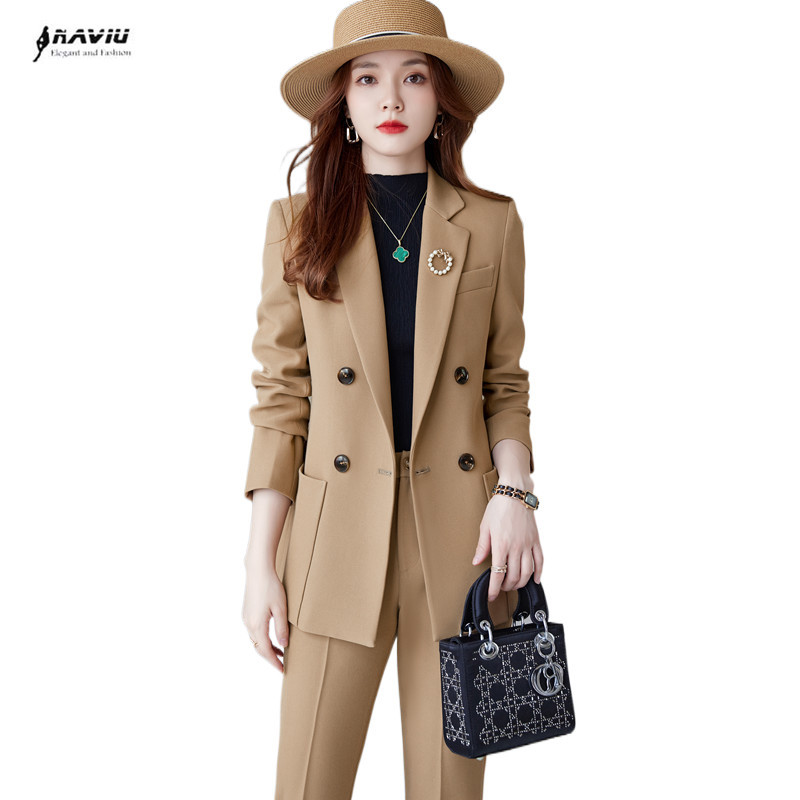 Sárgabarack üzleti öltönyök női új őszi téli temperamentum divat alkalmi blézer és nadrág irodai női munkaruházat ruhák fekete