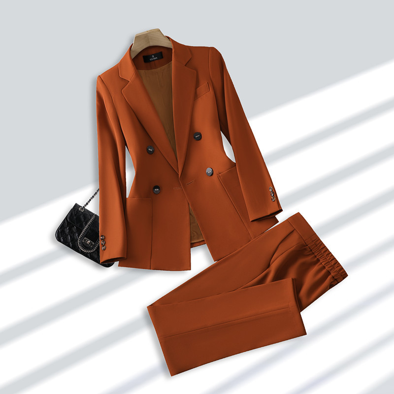 Sárgabarack üzleti öltönyök női új őszi téli temperamentum divat alkalmi blézer és nadrág irodai női munkaruházat ruhák fekete