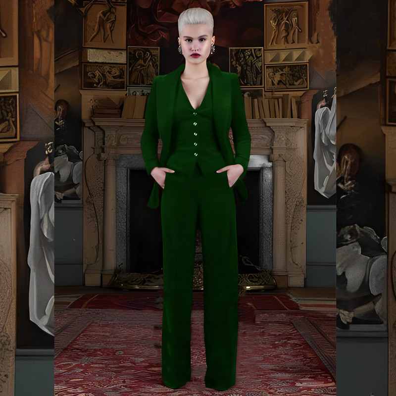 Elegáns női bársony öltöny, három részes bordó esküvői ruha anya ruha kabát nadrág mellény formális üzleti blézer hölgyeknek