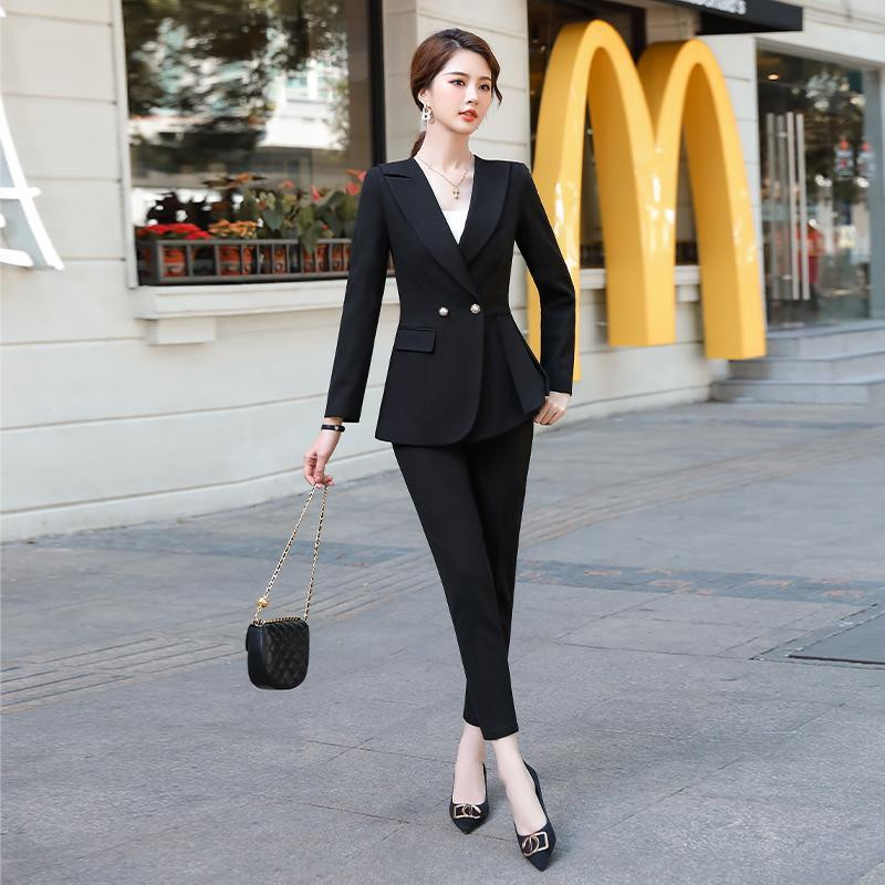 Egyszínű női üzleti nadrágkosztümök női irodai női duplasoros blézernadrágok női munkanadrág öltönyök