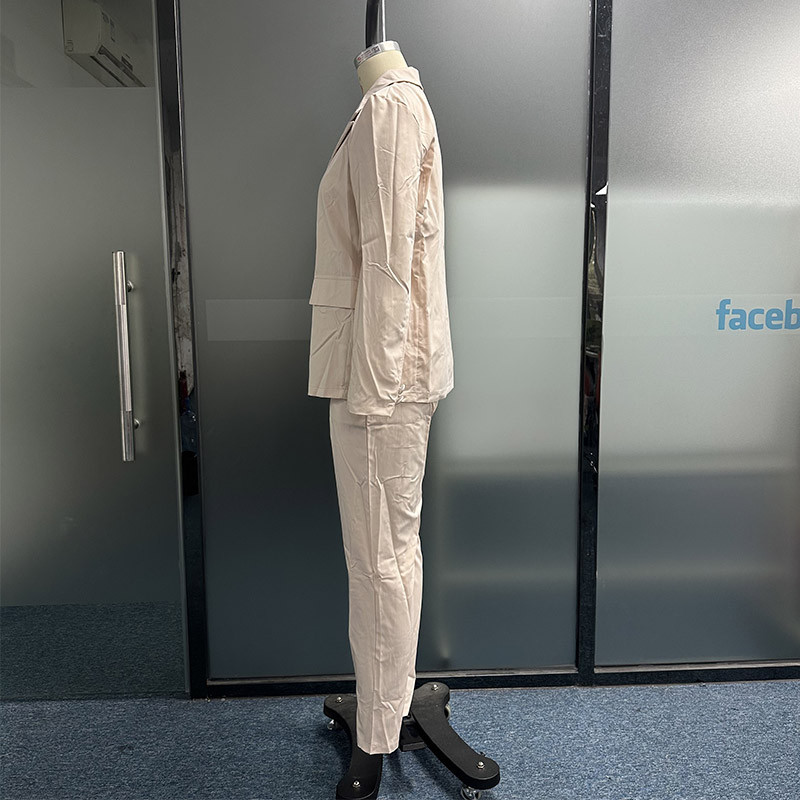 Waytobele női blézer szett őszi, stílusos, tömör duplasoros, hosszú ujjú hajtókás felső bő, egyenes nadrág szett magas utcai viselet