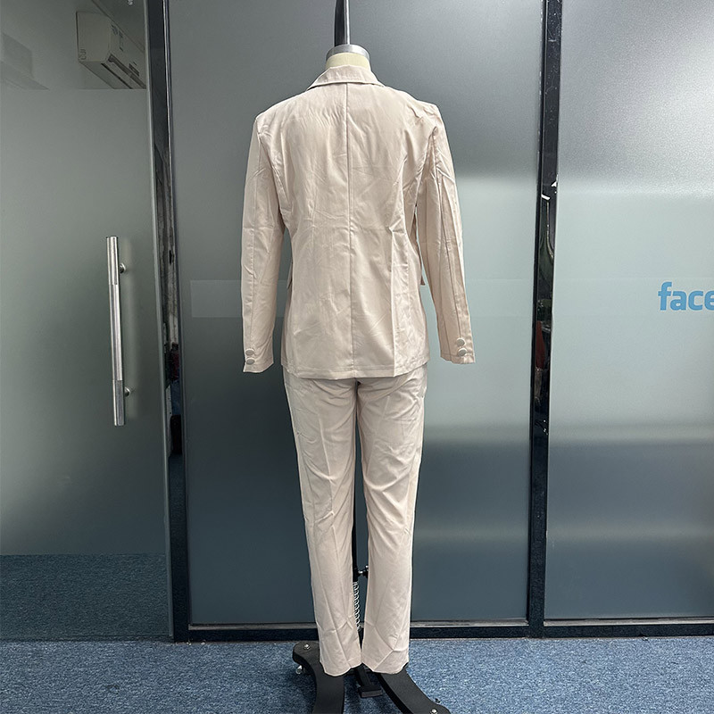 Waytobele női blézer szett őszi, stílusos, tömör duplasoros, hosszú ujjú hajtókás felső bő, egyenes nadrág szett magas utcai viselet