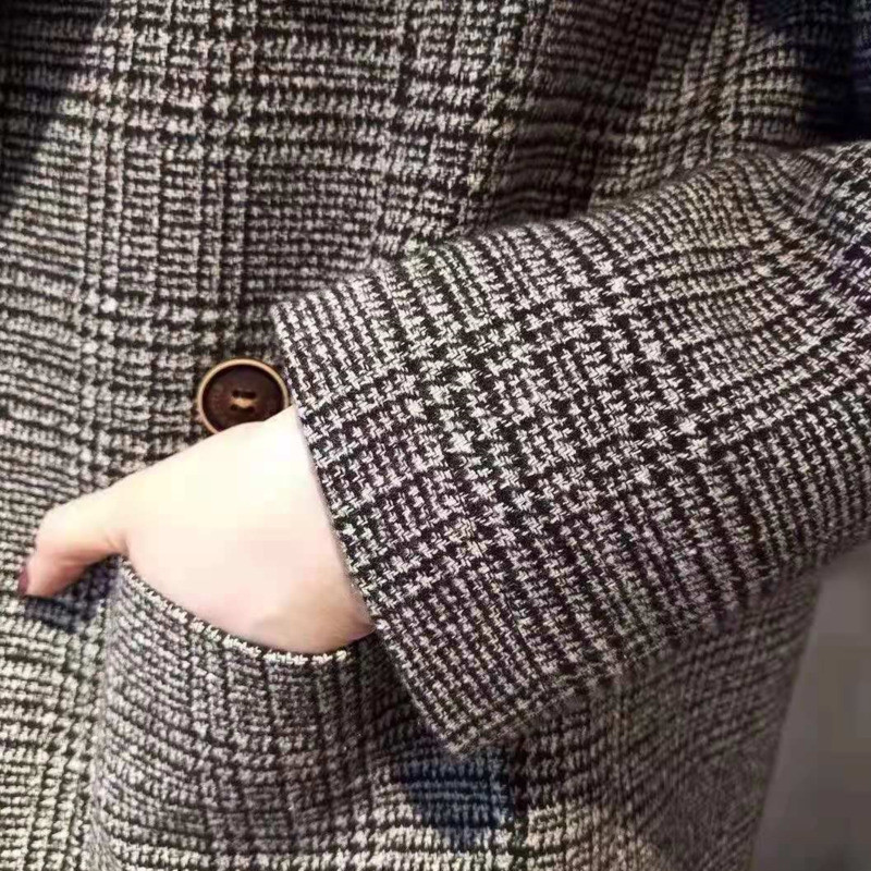 Vintage 2 részes szett kockás blézer női duplasoros irodai női blézer dzsekik rövidnadrággal Munkaruházat Női blézer öltönyök