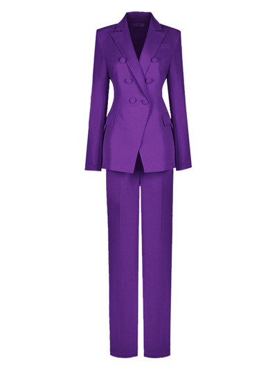 DEAT Fashion női 2 db-os szett hajtókás karcsú derék duplasoros lila blézer hosszú egyenes nadrágkosztümök 2023. ősz Új 17A2821