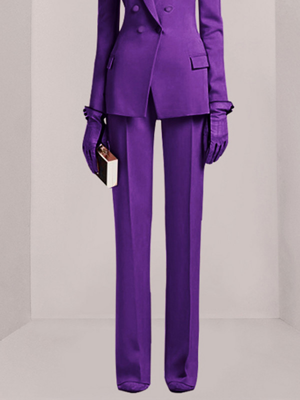 DEAT Fashion női 2 db-os szett hajtókás karcsú derék duplasoros lila blézer hosszú egyenes nadrágkosztümök 2023. ősz Új 17A2821