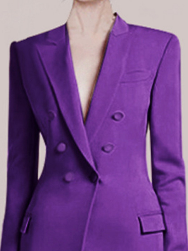 DEAT Fashion női 2 db-os szett hajtókás karcsú derék duplasoros lila blézer hosszú egyenes nadrágkosztümök 2023. ősz Új 17A2821
