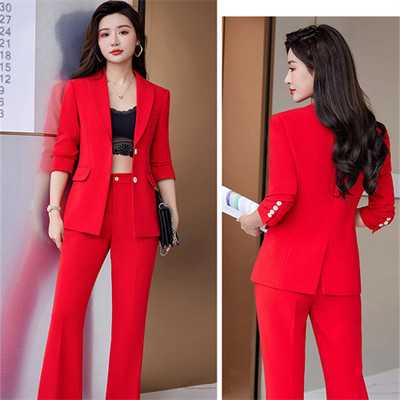 Királykék női öltöny kétrészes (kabát + nadrág) őszi új blézer nadrággal Divat Slim Fit női üzleti irodagarnitúrák