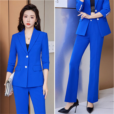 Királykék női öltöny kétrészes (kabát + nadrág) őszi új blézer nadrággal Divat Slim Fit női üzleti irodagarnitúrák