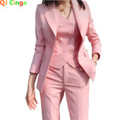 2022-es divat Új női üzleti egyszínű öltönyök nadrágok mellény / női rózsaszín ingázó blézer kabát nadrág mellény szett