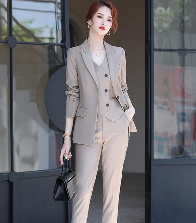 2022-es divat Új női üzleti egyszínű öltönyök nadrágok mellény / női rózsaszín ingázó blézer kabát nadrág mellény szett
