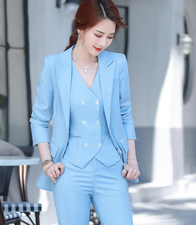 2022-es divat Új női üzleti egyszínű öltönyök nadrágok mellény / női rózsaszín ingázó blézer kabát nadrág mellény szett