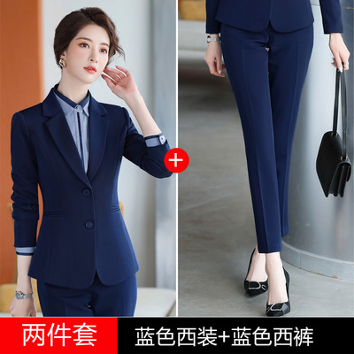 Stílusos szegélyű női öltöny, 2 részes készletek, kékszürke fekete blézerkabát nadrággal (inget vagy szoknyát külön is vásárolhat)
