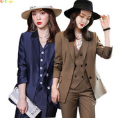 Kiváló minőségű, 3 részes szett Női mellény blézer és nadrágkosztüm Irodai Női Hivatalos Üzleti Munka Karrier Ruhák Rózsaszín Fehér Kék