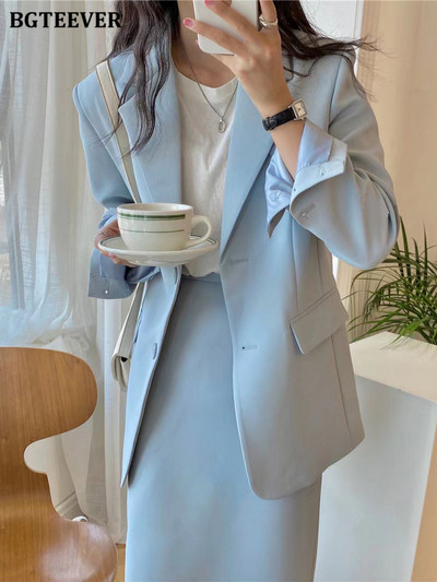 BGTEEVER tavaszi őszi női szoknya öltönyök hosszú ujjú öltönyök kabátok és egyenes szoknyák kétrészes női blézer szett