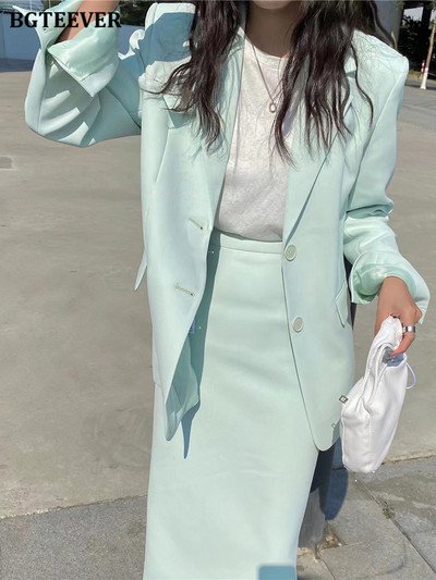BGTEEVER tavaszi őszi női szoknya öltönyök hosszú ujjú öltönyök kabátok és egyenes szoknyák kétrészes női blézer szett