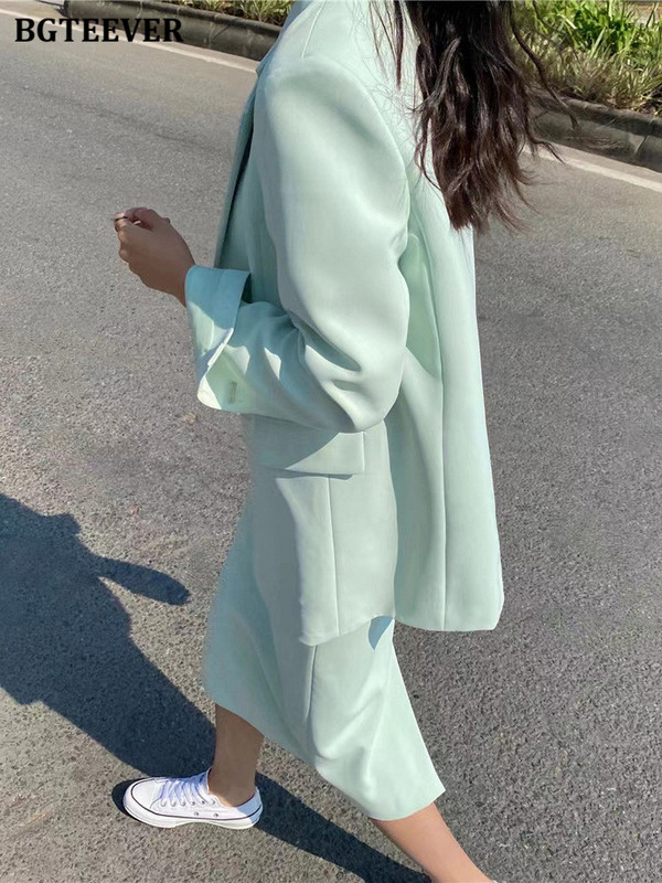 BGTEEVER tavaszi őszi női szoknya öltönyök hosszú ujjú öltönyök kabátok és egyenes szoknyák kétrészes női blézer szett