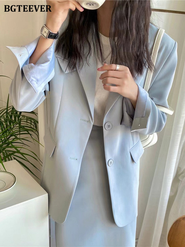 BGTEEVER tavaszi őszi női szoknya öltönyök hosszú ujjú öltönyök kabátok és egyenes szoknyák kétrészes női blézer szett