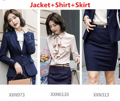 OL Commuter stílusú női öltöny 2 részes / 3 részes készletek Stílusos karcsú blézer dzseki nadrággal vagy szoknyával