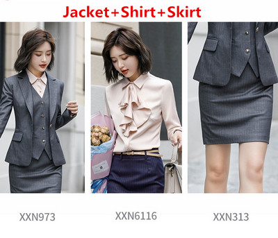 OL Commuter stílusú női öltöny 2 részes / 3 részes készletek Stílusos karcsú blézer dzseki nadrággal vagy szoknyával