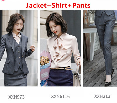 OL Commuter stílusú női öltöny 2 részes / 3 részes készletek Stílusos karcsú blézer dzseki nadrággal vagy szoknyával