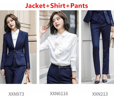 OL Commuter stílusú női öltöny 2 részes / 3 részes készletek Stílusos karcsú blézer dzseki nadrággal vagy szoknyával