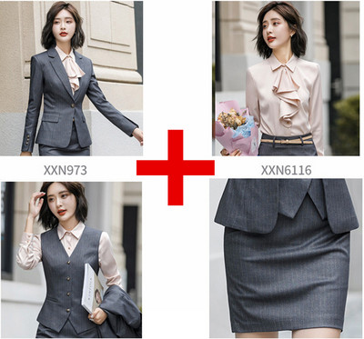 OL Commuter stílusú női öltöny 2 részes / 3 részes készletek Stílusos karcsú blézer dzseki nadrággal vagy szoknyával