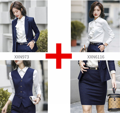 OL Commuter stílusú női öltöny 2 részes / 3 részes készletek Stílusos karcsú blézer dzseki nadrággal vagy szoknyával