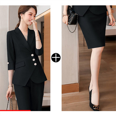 Nyári új fehér öltöny 2 részes női divatos vékony kabát és kiszélesedő nadrág fekete rózsaszín női szettek