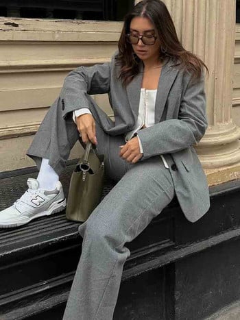 KLKXMYT TRAF Woman 2 Pieces Blazer Pants Sets 2023 New Fashion Office Suit Straight Pants Ежедневен комплект от две части Дамски тоалети