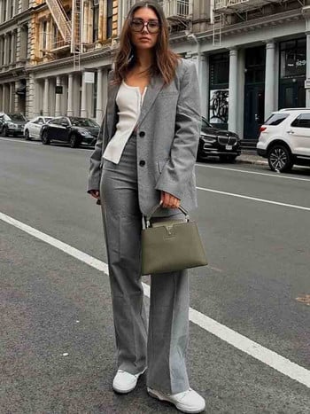 KLKXMYT TRAF Woman 2 Pieces Blazer Pants Sets 2023 New Fashion Office Suit Straight Pants Ежедневен комплект от две части Дамски тоалети