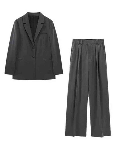 KLKXMYT TRAF női 2 részes blézer nadrág szettek 2023 új divatos irodai öltöny, egyenes nadrág, alkalmi kétrészes szett női ruhák