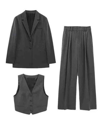 KLKXMYT TRAF női 2 részes blézer nadrág szettek 2023 új divatos irodai öltöny, egyenes nadrág, alkalmi kétrészes szett női ruhák