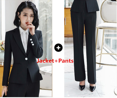 Fehér női blézer dzseki és szoknya vagy nadrág professzionális öltöny Divatos vékony női kétrészes fekete irodai női szettek