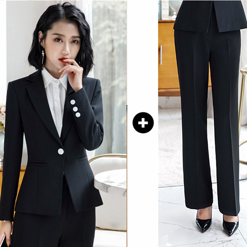 Fehér női blézer dzseki és szoknya vagy nadrág professzionális öltöny Divatos vékony női kétrészes fekete irodai női szettek
