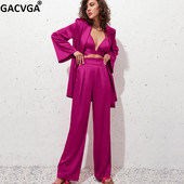 GACVGA szatén női dzseki blézer és nadrág öltönyök utcai női kétrészes szett 2021 őszi téli irodai elegáns öltöny kabát