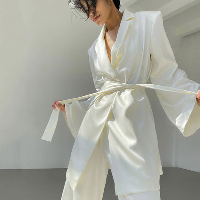 GACVGA szatén női dzseki blézer és nadrág öltönyök utcai női kétrészes szett 2021 őszi téli irodai elegáns öltöny kabát