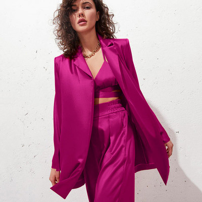 GACVGA szatén női dzseki blézer és nadrág öltönyök utcai női kétrészes szett 2021 őszi téli irodai elegáns öltöny kabát