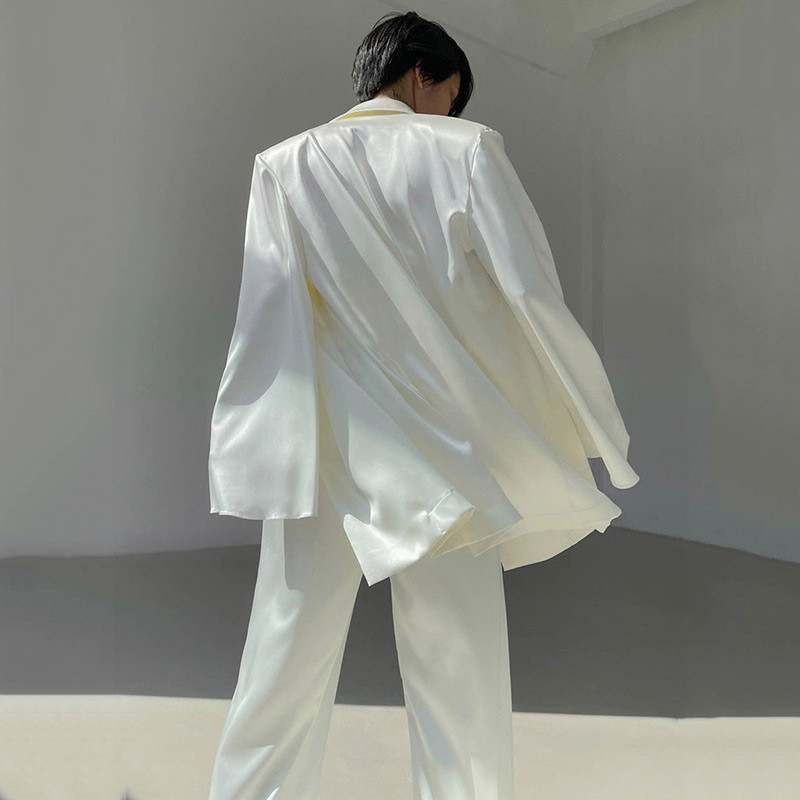 GACVGA szatén női dzseki blézer és nadrág öltönyök utcai női kétrészes szett 2021 őszi téli irodai elegáns öltöny kabát