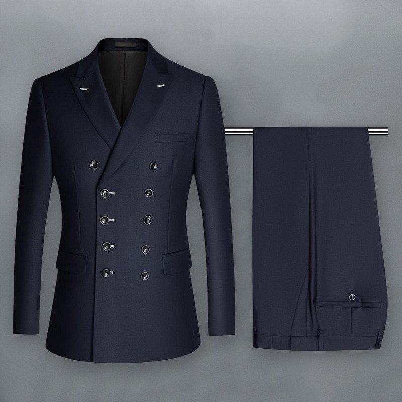 2022-es divat Új Férfi Alkalmi Boutique Üzleti Egyszínű duplasoros öltöny Férfi Vékony dzseki Blézer Kabát 2 db Öltöny nadrág