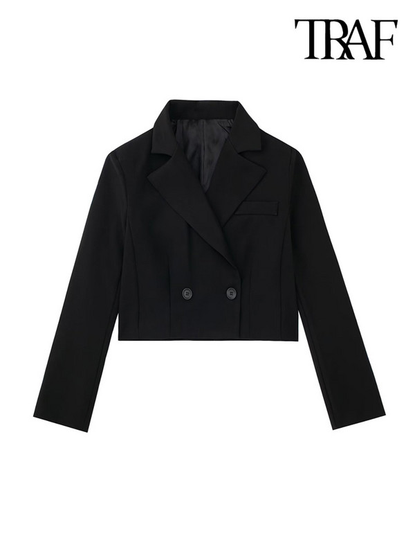 TRAF női divatos vágott blézerkabát és magas derekú oldalzsebek, hajtogatott egyenes nadrágok női kétrészes szettek Mujer