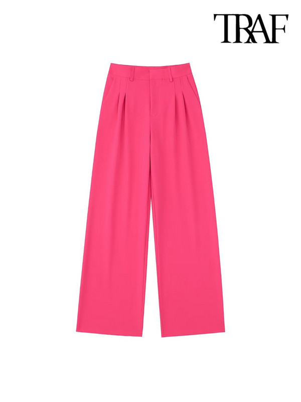 TRAF női divatos vágott blézerkabát és magas derekú oldalzsebek, hajtogatott egyenes nadrágok női kétrészes szettek Mujer