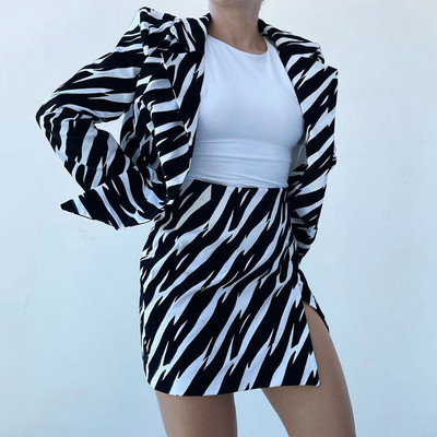 GACVGA 2022 őszi print Zebra kétrészes készletek női ruhák hosszú ujjú blézer és mini szoknya női karcsú blézer szett