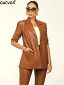 GACVGA új dizájnú PU bőr blézer szett nőknek, hosszú ujjú formális munkához irodai női kétrészes nadrág szett