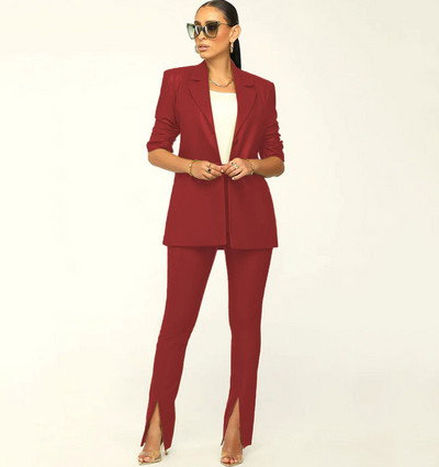 GACVGA új dizájnú PU bőr blézer szett nőknek, hosszú ujjú formális munkához irodai női kétrészes nadrág szett