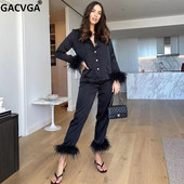 GACVGA tollas nadrágkosztümök otthoni kétrészes szett 2021 őszi téli női alkalmi hosszú ujjú ing felsők és nadrágok utcai ruhák