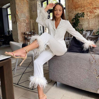 GACVGA tollas nadrágkosztümök otthoni kétrészes szett 2021 őszi téli női alkalmi hosszú ujjú ing felsők és nadrágok utcai ruhák