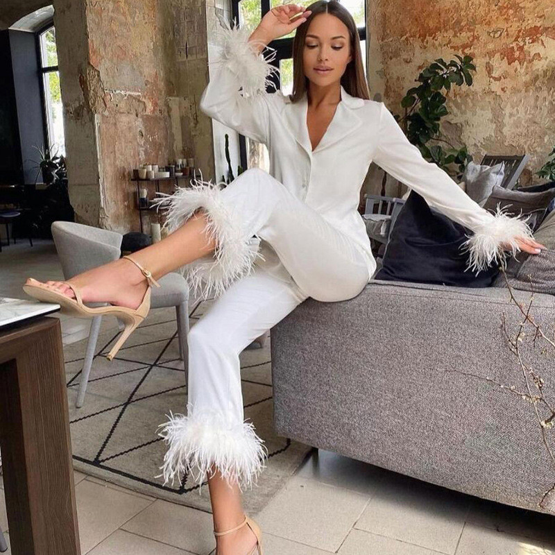 GACVGA tollas nadrágkosztümök otthoni kétrészes szett 2021 őszi téli női alkalmi hosszú ujjú ing felsők és nadrágok utcai ruhák