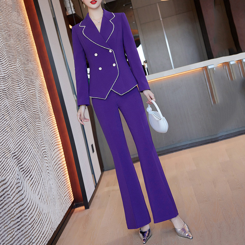 Lenshin kiváló minőségű, 2 részes szett, kétsoros üzleti nadrágkosztüm, blézer irodai női egyenruha női kabát és nadrág