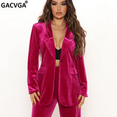 GACVGA Velvet kétrészes szett női kabát blézer és nadrág öltönyök Streetwear 2021 őszi téli női irodai elegáns öltönyök