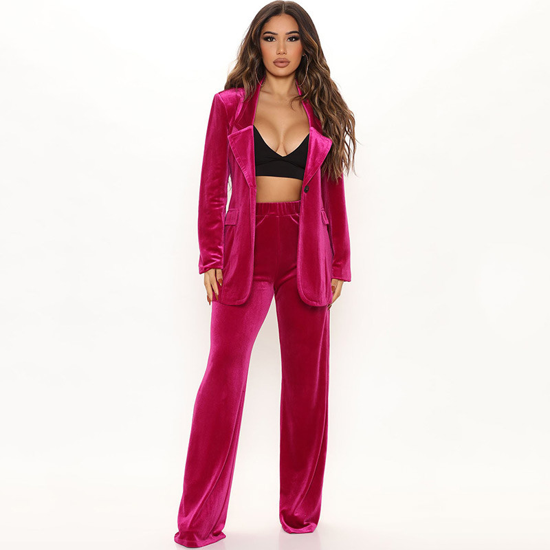 GACVGA Velvet kétrészes szett női kabát blézer és nadrág öltönyök Streetwear 2021 őszi téli női irodai elegáns öltönyök